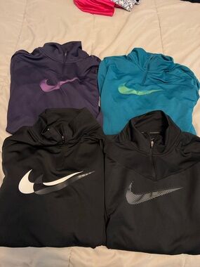 Nike Quarter-Zip Pullover Tops in Teal, Purple and Black (4 total)